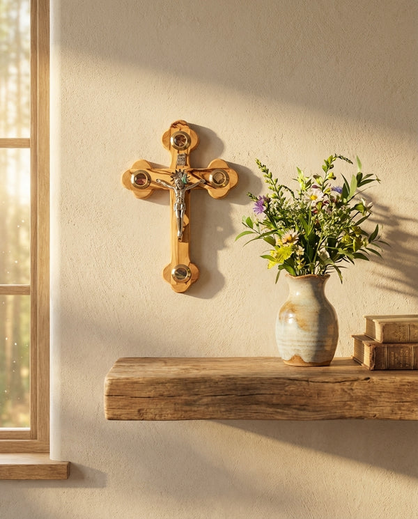 Olive Wood Catholic Crucifix | Wooden wall cross from the Holy Land | Christmas religious home décor