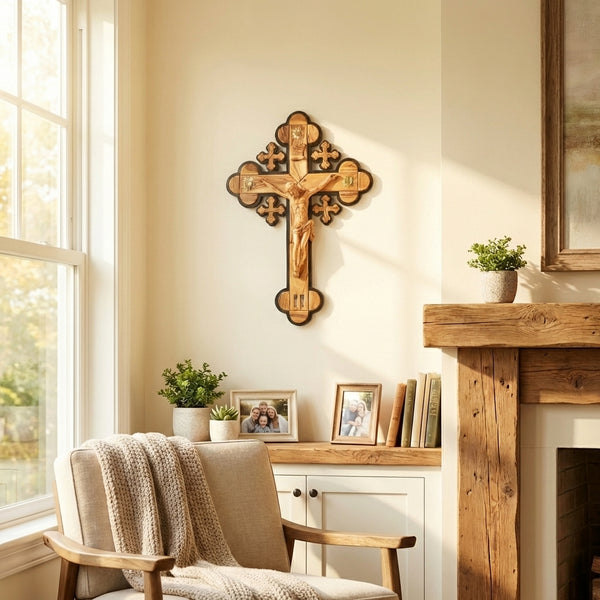 Large wall Cross | Holy Land crucifix cross | Olive wood Catholic cross home décor | Christian religious gift
