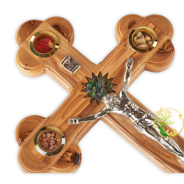 Wall hanging Cross Made from Olive Wood /Wooden Cross with Mother of Pearl Bethlehem Star - Communion Crucifix, Baptism or Christening Gifts