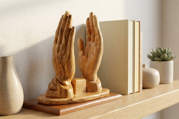 Olive wood praying hands Bible Stand from The Holy Land | Bible Holder shape of praying hands statue | Wooden Book Stand