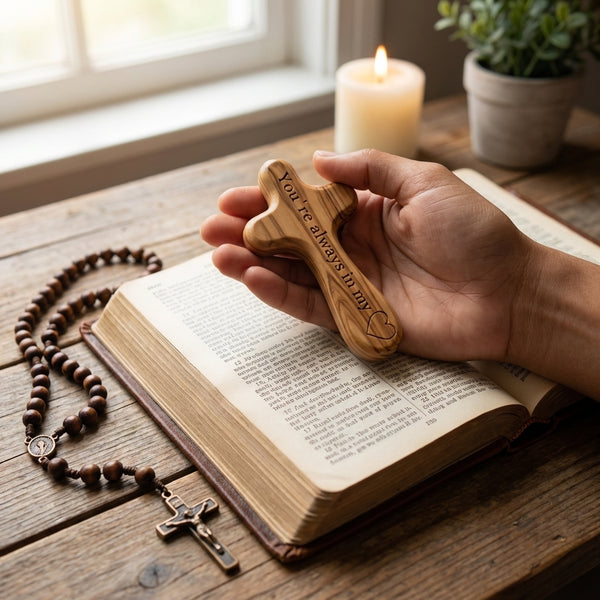 Olive Wood Comfort cross | Hand-held palm praying cross | Prayer cross from the Holy Land | Holding Pocket Cross | You're always in my heart