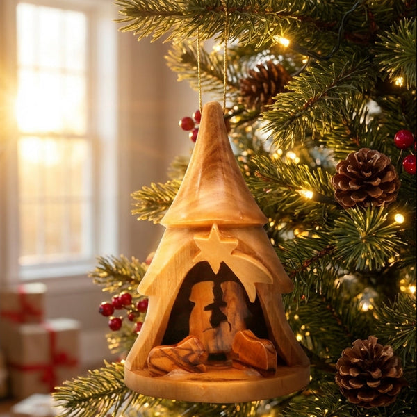 Christmas Bell Ornament | Nativity Scene Bell tree Ornament from Holy Land | Olive Wood Bethlehem Nativity bell | Christmas tree decoration