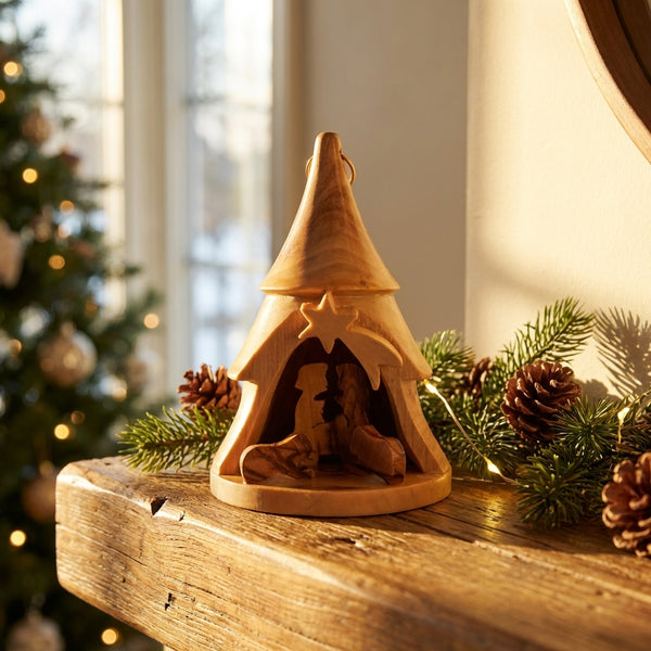 Christmas Bell Ornament | Nativity Scene Bell tree Ornament from Holy Land | Olive Wood Bethlehem Nativity bell | Christmas tree decoration