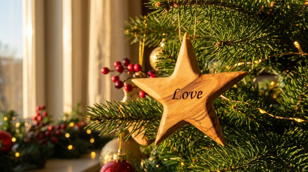 Personalized Christmas star ornament | Olive wood customized name tree ornament