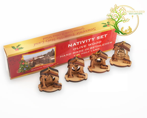 Olive wood mini nativity scenes ornaments set of 4 | Holiday decoration Christmas tree nativity ornaments