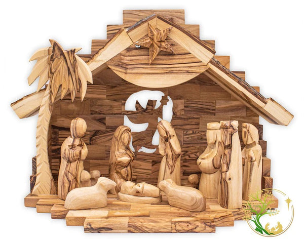 Large nativity set | Olive wood music box nativity scene | Christmas tree decoration | Manger scene