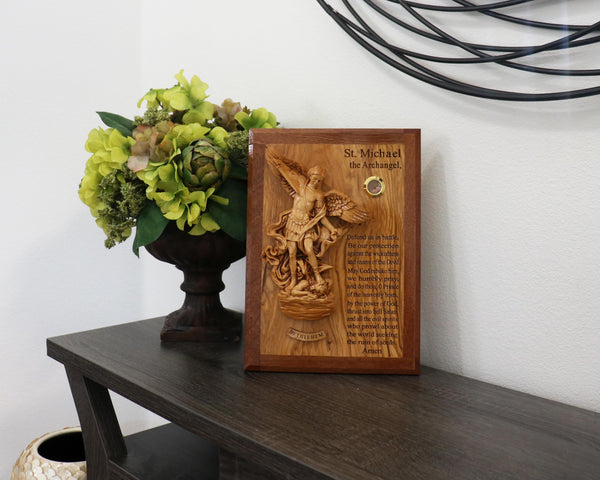 Wall hanging plaque of Saint Michael the Archangel | Patron Saint of Military & Police protection prayer religious gift