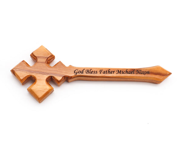 Customizable Hand-Carved Olive Wood Priest's Blessing and Priest's Ceremonial Cross, Personalized Symbols of Faith from the Sacred Holy Land