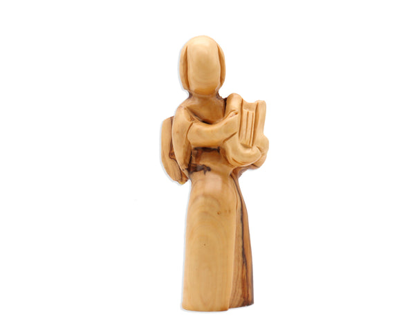 Sacred Melodies: Hand-Carved Olive Wood Angel Playing Harp - A Divine Christmas Gift for Home Decor and Religious Blessings