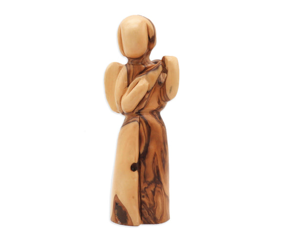 Sacred Melodies: Hand-Carved Olive Wood Angel Playing the Lyre from the Holy Land - A Heavenly Harbinger of Faith and Harmony