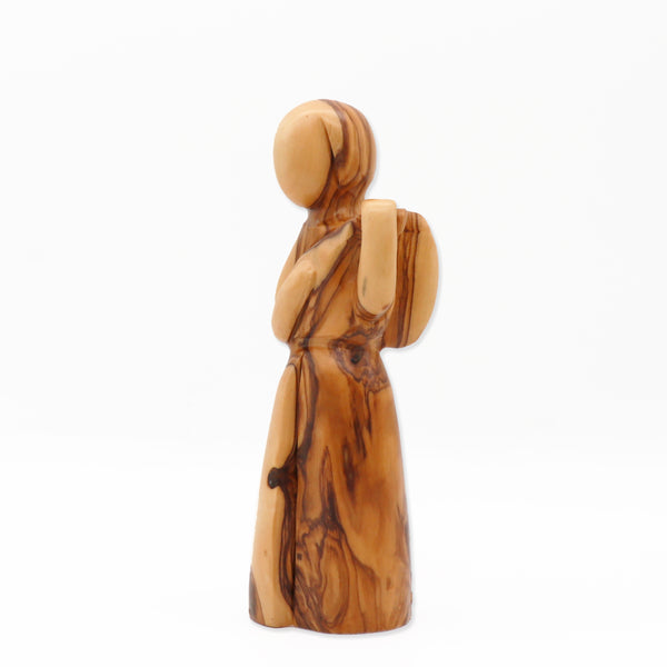 Sacred Melodies: Hand-Carved Olive Wood Angel Playing the Lyre from the Holy Land - A Heavenly Harbinger of Faith and Harmony