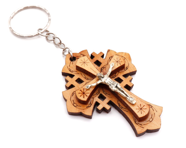 Cross Keychain made of olive wood | Crucifix Keychain gift| Catholic Religious cross keychain from the Holy Land| Christian Christmas gift