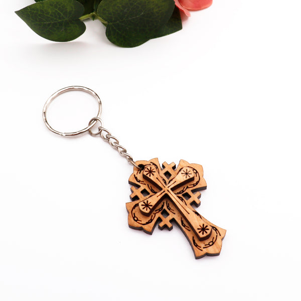 Cross Keychain made of olive wood | Crucifix Keychain gift| Catholic Religious cross keychain from the Holy Land| Christian Christmas gift