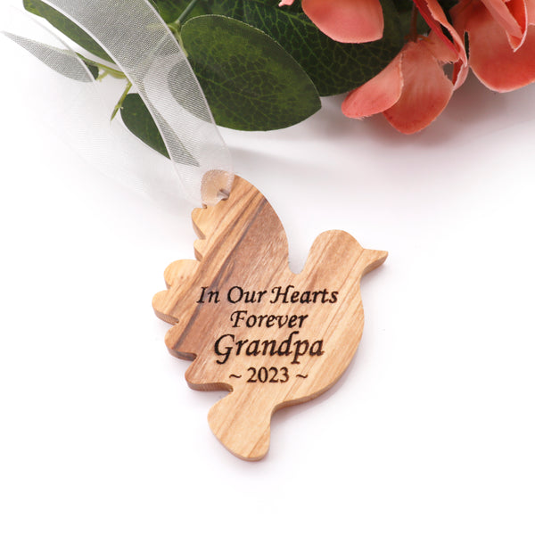 Engraved custom Dove Christmas tree ornament | Personalized memorial dove ornament Christmas gift |Rustic farmhouse Olive wood dove ornament