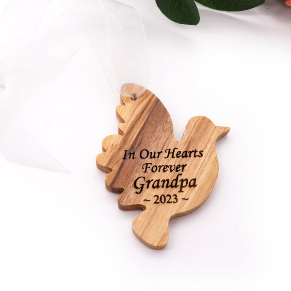 Engraved custom Dove Christmas tree ornament | Personalized memorial dove ornament Christmas gift |Rustic farmhouse Olive wood dove ornament