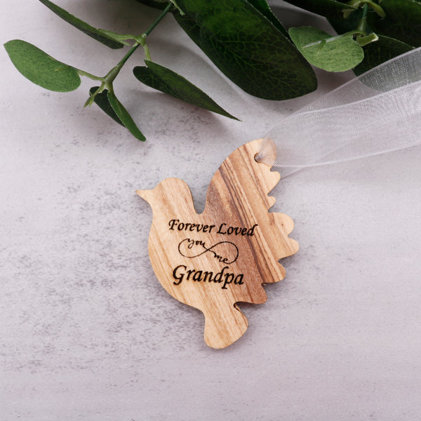 Engraved custom Dove Christmas tree ornament | Personalized memorial dove ornament Christmas gift |Rustic farmhouse Olive wood dove ornament