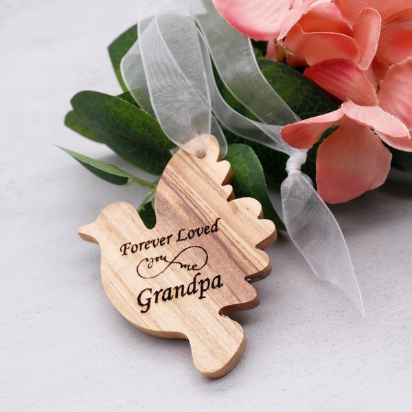 Engraved custom Dove Christmas tree ornament | Personalized memorial dove ornament Christmas gift |Rustic farmhouse Olive wood dove ornament