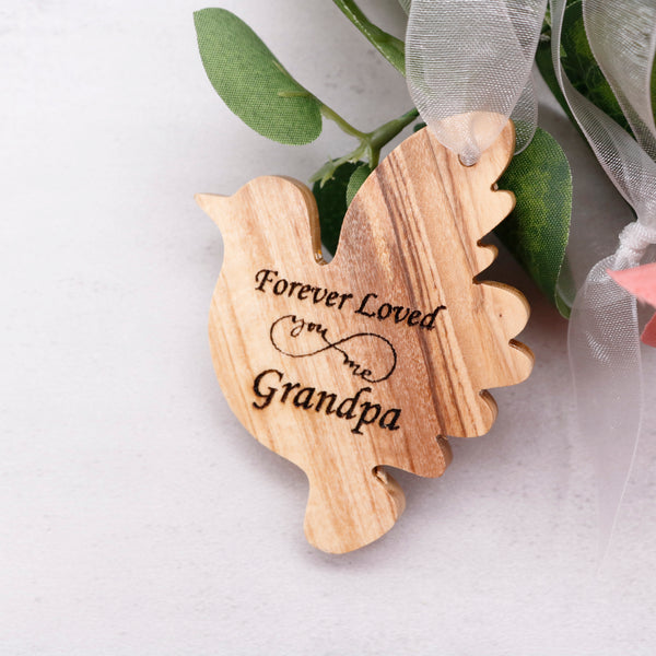 Engraved custom Dove Christmas tree ornament | Personalized memorial dove ornament Christmas gift |Rustic farmhouse Olive wood dove ornament