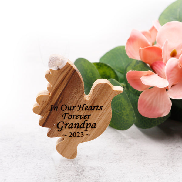 Engraved custom Dove Christmas tree ornament | Personalized memorial dove ornament Christmas gift |Rustic farmhouse Olive wood dove ornament