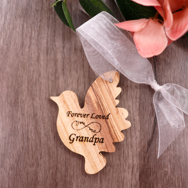 Engraved custom Dove Christmas tree ornament | Personalized memorial dove ornament Christmas gift |Rustic farmhouse Olive wood dove ornament