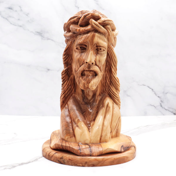 Hand-Carved Jesus Statue on Round Base | Olive Wood from the Holy Land | Unique Spiritual Décor | Perfect Gift for Faith and Inspiration!