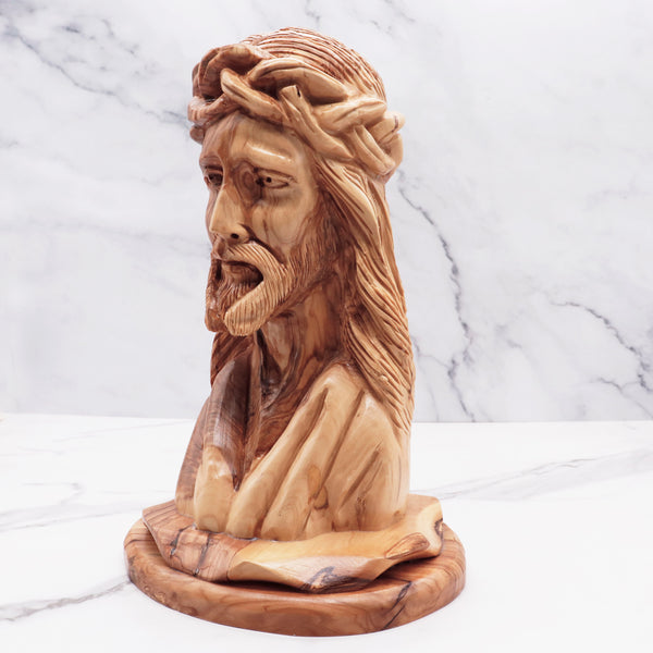 Hand-Carved Jesus Statue on Round Base | Olive Wood from the Holy Land | Unique Spiritual Décor | Perfect Gift for Faith and Inspiration!