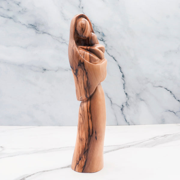 Hand-Carved Olive Wood Statue of Mother Mary Holding Baby Jesus | Authentic Holy Land Art | Meaningful Christian Decor