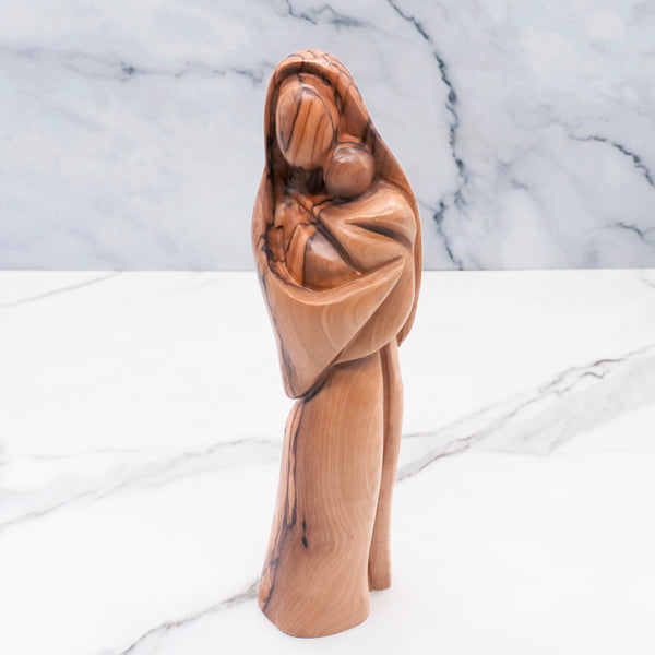 Hand-Carved Olive Wood Statue of Mother Mary Holding Baby Jesus | Authentic Holy Land Art | Meaningful Christian Decor