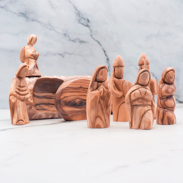 He Is Risen Easter Scene | Empty Tomb Christian Decor | Resurrection Cross | Handmade Olive Wood from the Holy Land | Easter Religious Art