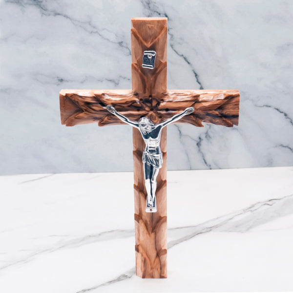 Handmade Olive Wood Crucifix with Thorn Crown Design | Symbol of Faith from the Holy Land | Unique Religious Decor