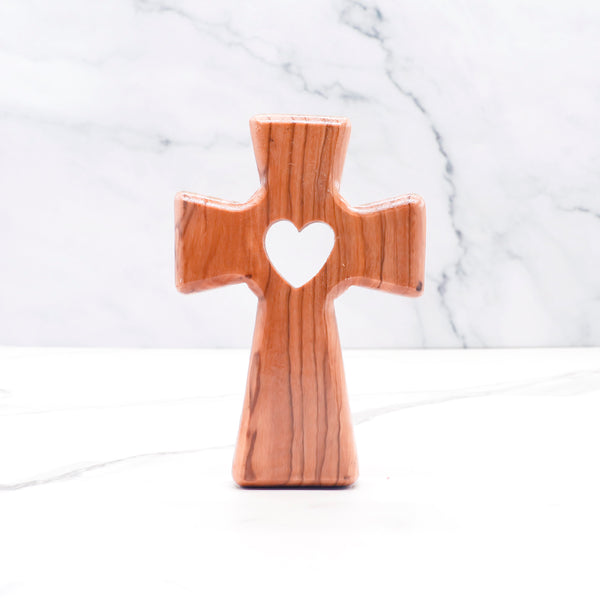 Customizable cross with Heart from the Holy Land - sacred heart wall or handheld cross religious gift for Christmas, baptism, first communion