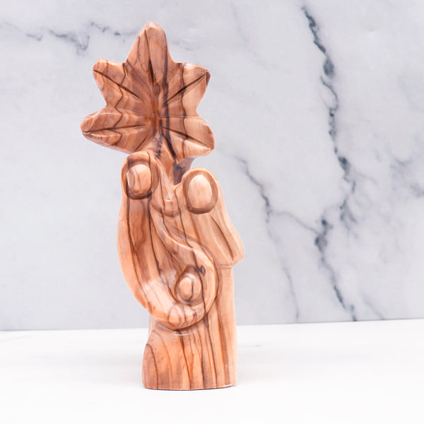 Olive Wood Statue of the Holy Family with Palm Tree from the Holy Land