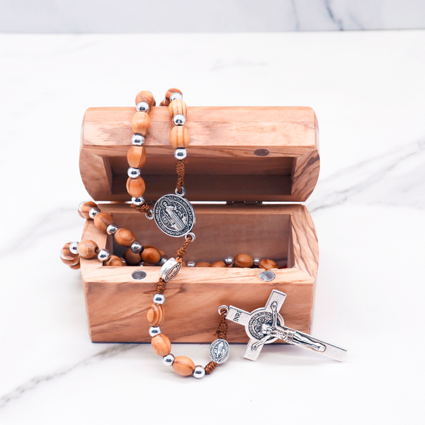Olive wood Beads Rosary & box - Blessed Rosary | Catholic gift for religious occasion Baptism, communion, confirmation, Christmas