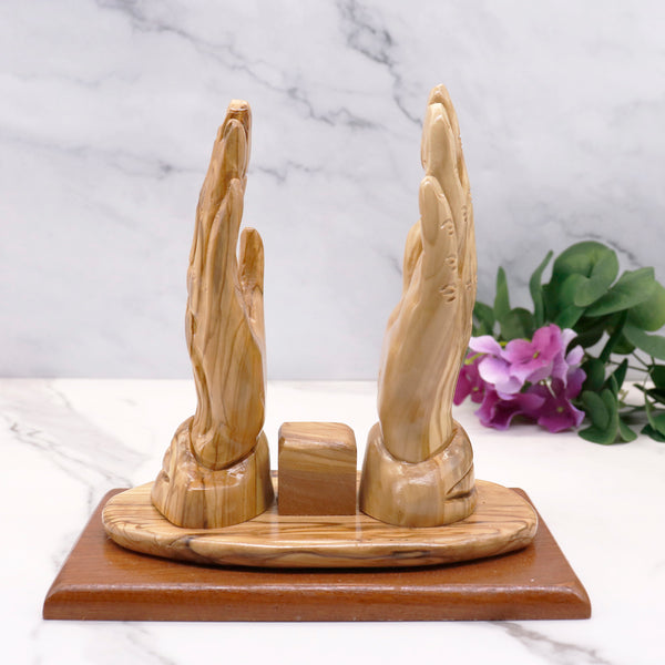 Olive wood praying hands Bible Stand from The Holy Land | Bible Holder shape of praying hands statue | Wooden Book Stand