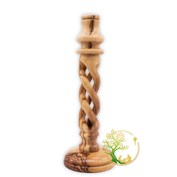 Hollow Spiral Wooden Candle holders for table décor | Wooden Candlesticks | Set of 2 Olive wood swirl candle holders from the Holy Land