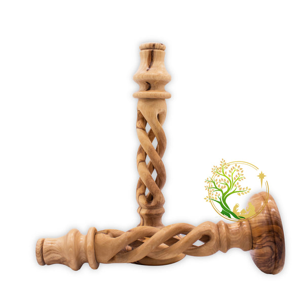 Hollow Spiral Wooden Candle holders for table décor | Wooden Candlesticks | Set of 2 Olive wood swirl candle holders from the Holy Land