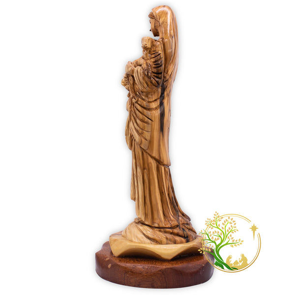Religious Statue of Virgin Mary Holding baby Jesus & Lamb | Olive wood Holy Land religious figurine