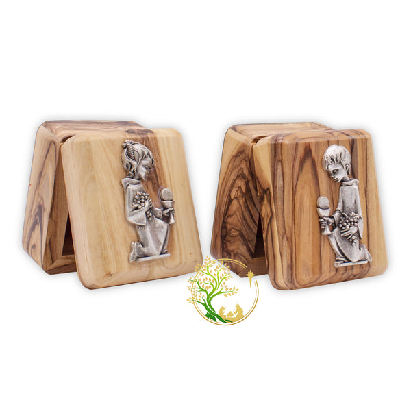 Rosary Box for baptism | First Communion, Baptism, Confirmation small Trinket Box Gift from Godparents | Keepsake Olive wood box for girls