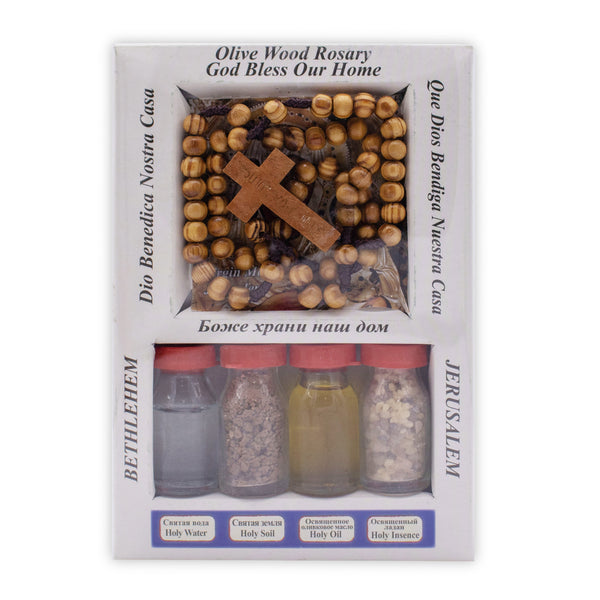 Holy Water | Olive Oil | Soil & Frankincense from Bethlehem | Olive wood Rosary | Religious Gift