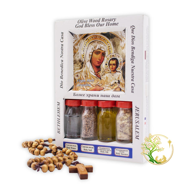 Holy Water | Olive Oil | Soil & Frankincense from Bethlehem | Olive wood Rosary | Religious Gift