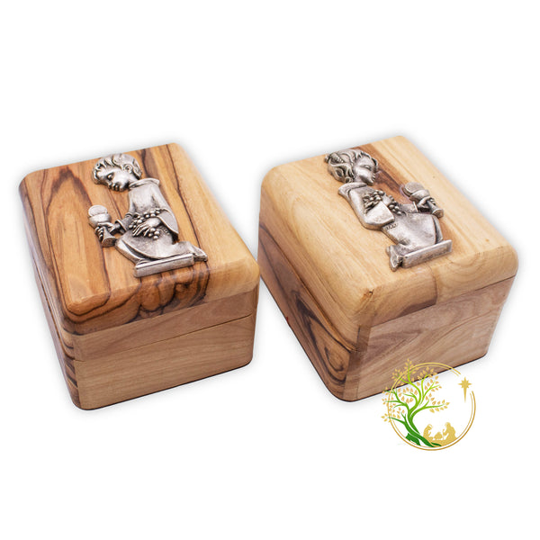 Holy Communion olive wood rosary box for boys | A sacred Holy Land keepsake boy box for confirmation