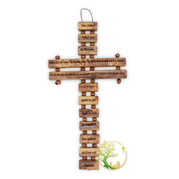 Wall hanging Olive wood Cross from the Holy Land | Wooden cross features Our Father Lord's Prayer