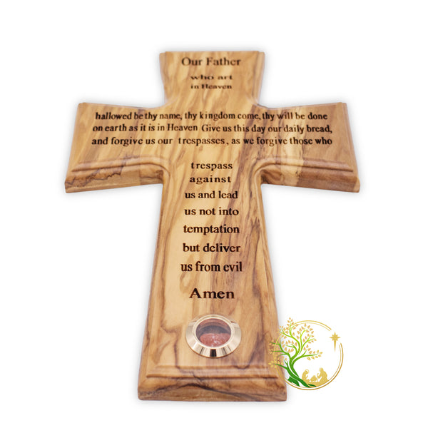 Our Father's prayer cross | Olive wood Holy Land Wall Cross |  Religious Gift for baptism, Holy Communion or christening