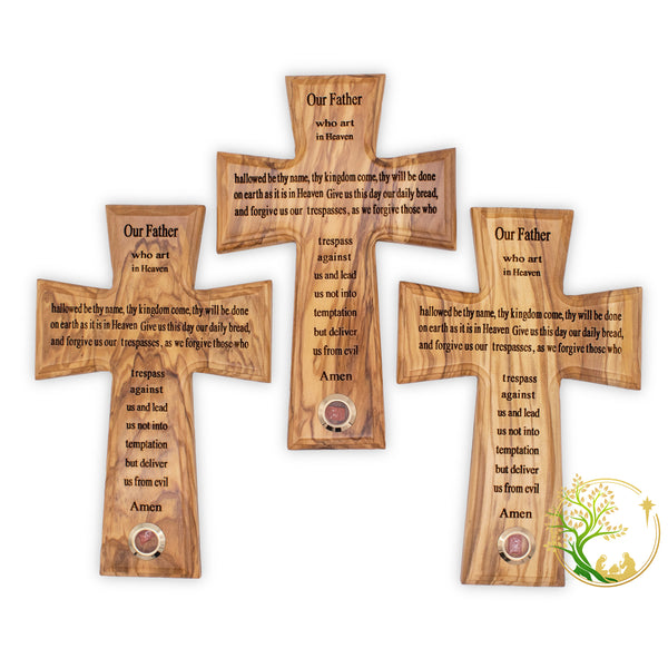 Our Father's prayer cross | Olive wood Holy Land Wall Cross |  Religious Gift for baptism, Holy Communion or christening