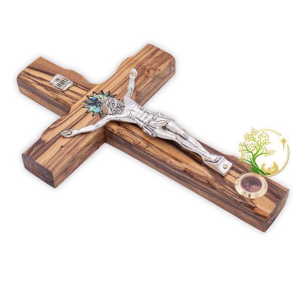 Wall hanging Crucifix / Holy Land Olive Wood Wooden Cross w/ Mother of Pearl Bethlehem Star - Birthday, Communion, Baptism, Christening Gift