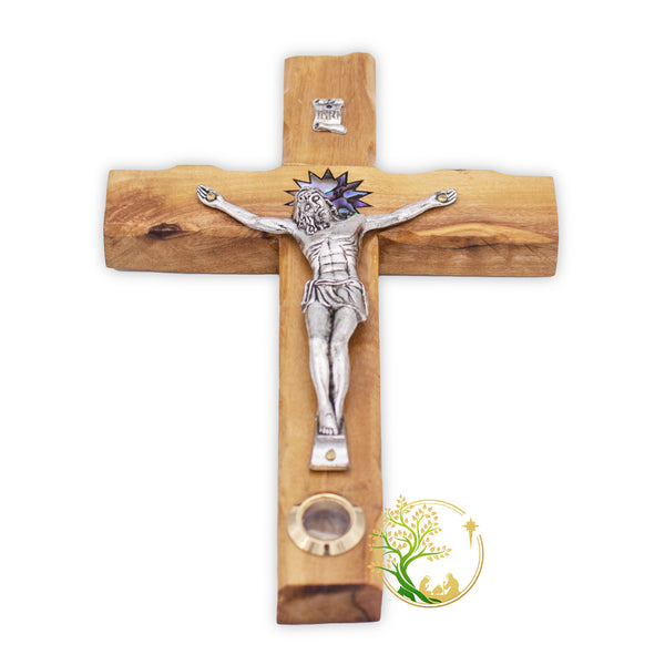 Wall hanging Crucifix / Holy Land Olive Wood Wooden Cross w/ Mother of Pearl Bethlehem Star - Birthday, Communion, Baptism, Christening Gift