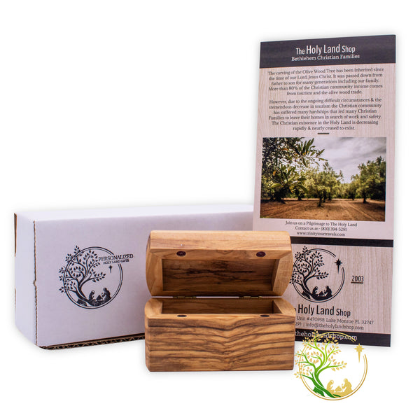 Holy Land Olive wood Rosary Box | Personalized Wooden box | keepsake First communion rosary box