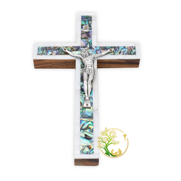 Elegant Mother of Pearl Crucifix for wall | Holy Land Crucifix decorative wall cross | Religious Gift