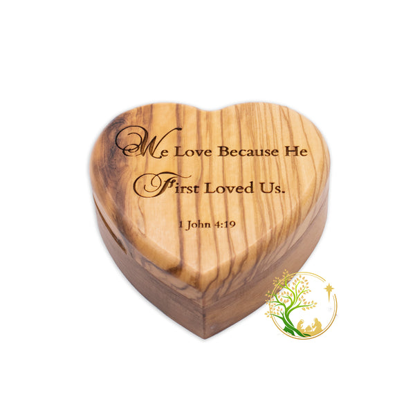 Wedding Ring Bearer Box Heart Shaped Box for Wedding Ceremony| Jewelry Keepsake memory Box Olive Wooden Rosary box