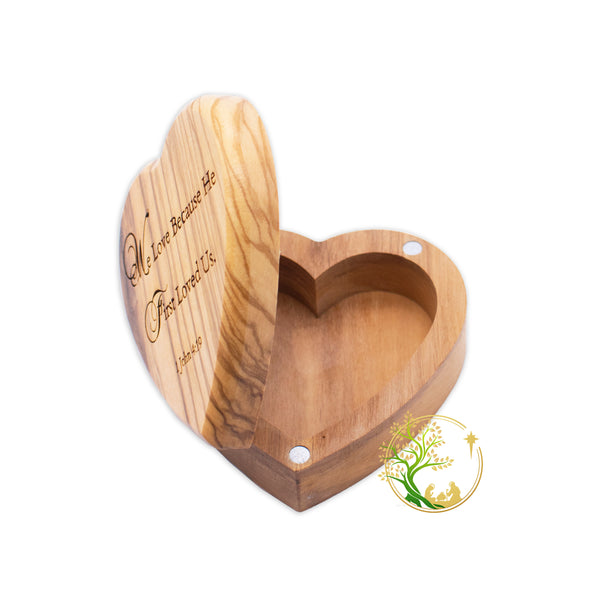 Wedding Ring Bearer Box Heart Shaped Box for Wedding Ceremony| Jewelry Keepsake memory Box Olive Wooden Rosary box